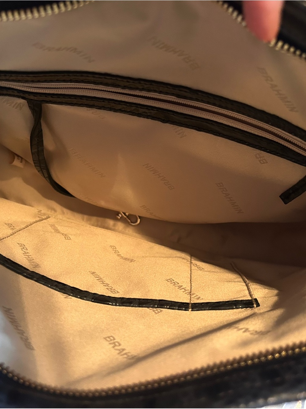 Brahmin Beige Interior Hobo Bag with Black Trim